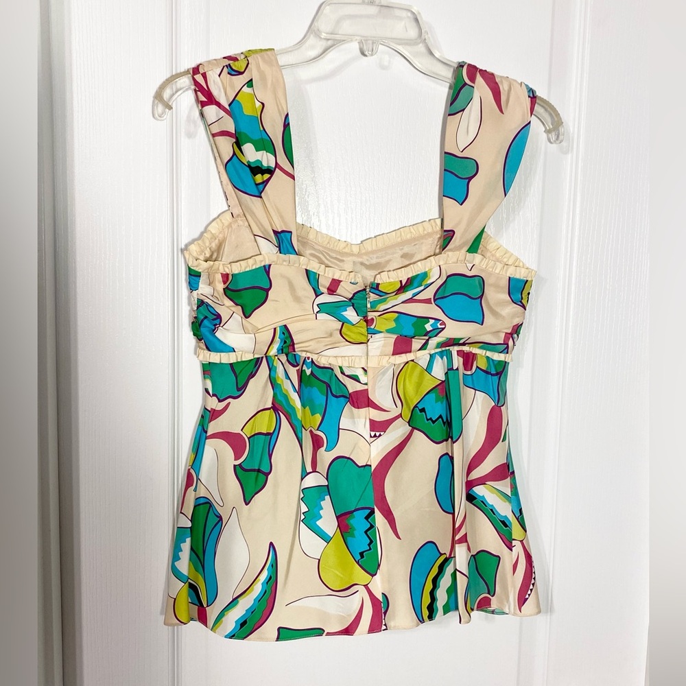 Y2K Marc Jacobs SILK Floral Print Ruffle Trim Sleeveless Blouse Size 4 - Picture 2 of 9